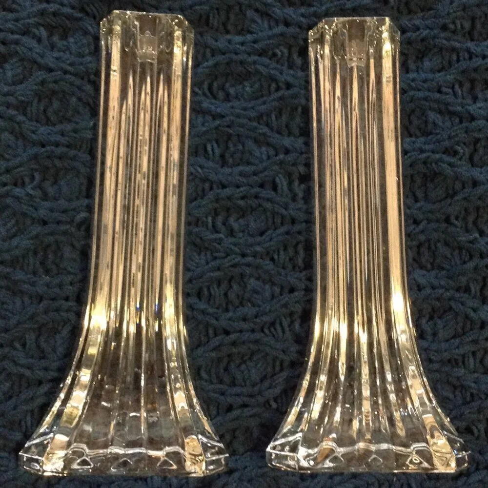 VTG/Antique Art Deco Crystal Candlesticks, Bohemian/Czech, Mid Century Modern